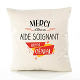 Housse de Coussin Premium Merci Aide Soignant Génial - Coton Canvas Fairtrade Beige Idée Cadeau Décoration Canapé