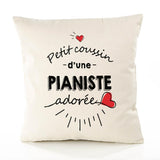 Housse de Coussin Premium Pianiste d'amour - Coton Canvas Fairtrade Beige Idée Cadeau Décoration Canapé 40x40