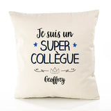 Housse de Coussin Premium Geoffrey Un Super Collègue - Coton Canvas Fairtrade Beige Idée Cadeau Décoration Canapé