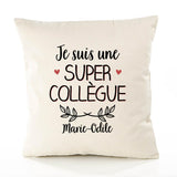 Housse de Coussin Premium Marie-Odile Une Super Collègue - Coton Canvas Fairtrade Beige Idée Cadeau Décoration Canapé
