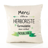 Housse de Coussin Premium Merci Herboriste Inoubliable - Coton Canvas Fairtrade Beige Idée Cadeau Décoration Canapé