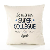 Housse de Coussin Premium Ayoub Un Super Collègue - Coton Canvas Fairtrade Beige Idée Cadeau Décoration Canapé