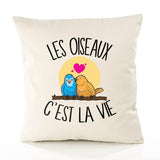 Housse de Coussin Premium Oiseaux - Coton Canvas Fairtrade Beige Idée Cadeau Décoration Canapé