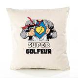 Housse de Coussin Premium Super Golfeur - Coton Canvas Fairtrade Beige Idée Cadeau Décoration Canapé