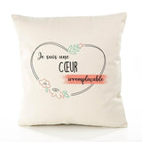 Housse de Coussin Premium Cœur irremplaçable - Coton Canvas Fairtrade Beige Idée Cadeau Décoration Canapé