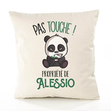 Housse de Coussin Premium Alessio Pas Touche Panda - Coton Canvas Fairtrade Beige Idée Cadeau Décoration Canapé 40x40