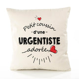 Housse de Coussin Premium Urgentiste d'amour - Coton Canvas Fairtrade Beige Idée Cadeau Décoration Canapé 40x40