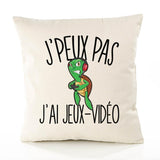 Housse de Coussin Premium Jeux vidéo Tortue Version Blanc - Coton Canvas Fairtrade Beige Idée Cadeau Décoration Canapé 40x40