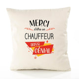 Housse de Coussin Premium Merci Chauffeur Génial - Coton Canvas Fairtrade Beige Idée Cadeau Décoration Canapé
