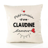 Housse de Coussin Premium Claudine d'amour - Coton Canvas Fairtrade Beige Idée Cadeau Décoration Canapé 40x40