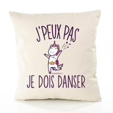 Housse de Coussin Premium Danse Danser Licorne Version Blanc - Coton Canvas Fairtrade Beige Idée Cadeau Décoration Canapé