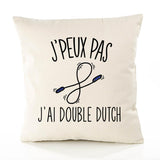 Housse de Coussin Premium Double Dutch Version Blanc - Coton Canvas Fairtrade Beige Idée Cadeau Décoration Canapé