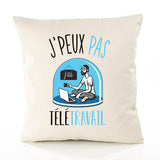 Housse de Coussin Premium teletravail Version Blanc - Coton Canvas Fairtrade Beige Idée Cadeau Décoration Canapé