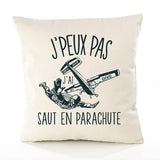 Housse de Coussin Premium Saut en Parachute Version Blanc - Coton Canvas Fairtrade Beige Idée Cadeau Décoration Canapé