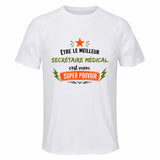 Maillot de Sport Homme Meilleur Secretaire Medical Super Pouvoir Cadeau Anniversaire Noël Fête des Pères T-Shirt Respirant Polyester