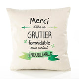 Housse de Coussin Premium Merci Grutier Inoubliable - Coton Canvas Fairtrade Beige Idée Cadeau Décoration Canapé