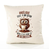 Housse de Coussin Premium Angélique Chouette Grain - Coton Canvas Fairtrade Beige Idée Cadeau Décoration Canapé