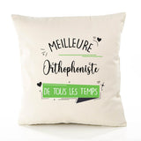 Housse de Coussin Premium Orthophoniste Meilleure Temps Femme - Coton Canvas Fairtrade Beige Idée Cadeau Décoration Canapé