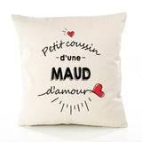 Housse de Coussin Premium Maud d'amour - Coton Canvas Fairtrade Beige Idée Cadeau Décoration Canapé 40x40