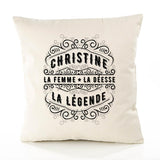 Housse de Coussin Premium Christine Déesse légende Noire - Coton Canvas Fairtrade Beige Idée Cadeau Décoration Canapé