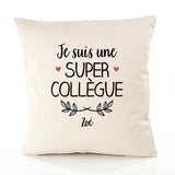 Housse de Coussin Premium Zoé Une Super Collègue - Coton Canvas Fairtrade Beige Idée Cadeau Décoration Canapé