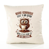 Housse de Coussin Premium Marie-Dominique Chouette Grain - Coton Canvas Fairtrade Beige Idée Cadeau Décoration Canapé