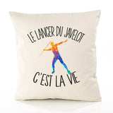 Housse de Coussin Premium Lancer du Javelot - Coton Canvas Fairtrade Beige Idée Cadeau Décoration Canapé 40x40