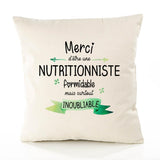 Housse de Coussin Premium Merci Nutritionniste Inoubliable Femme - Coton Canvas Fairtrade Beige Idée Cadeau Décoration Canapé