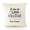 Housse de Coussin Premium Jean-François Un Super Collègue - Coton Canvas Fairtrade Beige Idée Cadeau Décoration Canapé 40x40