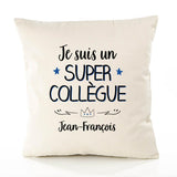 Housse de Coussin Premium Jean-François Un Super Collègue - Coton Canvas Fairtrade Beige Idée Cadeau Décoration Canapé 40x40