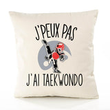 Housse de Coussin Premium Taekwondo Version Blanc - Coton Canvas Fairtrade Beige Idée Cadeau Décoration Canapé