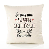 Housse de Coussin Premium Marie-Noëlle Une Super Collègue - Coton Canvas Fairtrade Beige Idée Cadeau Décoration Canapé