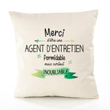 Housse de Coussin Premium Merci Agent d'entretien Inoubliable Femme - Coton Canvas Fairtrade Beige Idée Cadeau Décoration Canapé