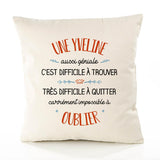 Housse de Coussin Premium Une Yveline Aussi géniale - Coton Canvas Fairtrade Beige Idée Cadeau Décoration Canapé