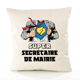Housse de Coussin Premium Super SECRÉTAIRE DE MAIRIE - Coton Canvas Fairtrade Beige Idée Cadeau Décoration Canapé