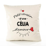 Housse de Coussin Premium Celia d'amour - Coton Canvas Fairtrade Beige Idée Cadeau Décoration Canapé 40x40