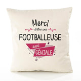 Housse de Coussin Premium Merci Footballeuse Géniale - Coton Canvas Fairtrade Beige Idée Cadeau Décoration Canapé