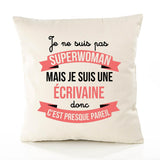 Housse de Coussin Premium Écrivaine Superwomen - Coton Canvas Fairtrade Beige Idée Cadeau Décoration Canapé