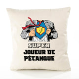 Housse de Coussin Premium Super Joueur DE PÉTANQUE - Coton Canvas Fairtrade Beige Idée Cadeau Décoration Canapé