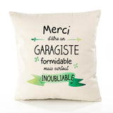 Housse de Coussin Premium Merci Garagiste Inoubliable - Coton Canvas Fairtrade Beige Idée Cadeau Décoration Canapé