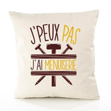 Housse de Coussin Premium menuiserie Version Blanc - Coton Canvas Fairtrade Beige Idée Cadeau Décoration Canapé