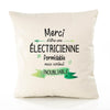 Housse de Coussin Premium Merci Électricienne Inoubliable Femme - Coton Canvas Fairtrade Beige Idée Cadeau Décoration Canapé