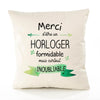 Housse de Coussin Premium Merci Horloger Inoubliable - Coton Canvas Fairtrade Beige Idée Cadeau Décoration Canapé