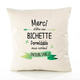 Housse de Coussin Premium Merci Bichette Inoubliable Femme - Coton Canvas Fairtrade Beige Idée Cadeau Décoration Canapé