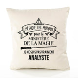 Housse de Coussin Premium analyste Ministère Magie Homme - Coton Canvas Fairtrade Beige Idée Cadeau Décoration Canapé