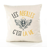 Housse de Coussin Premium Abeilles - Coton Canvas Fairtrade Beige Idée Cadeau Décoration Canapé