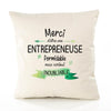 Housse de Coussin Premium Merci Entrepreneuse Inoubliable Femme - Coton Canvas Fairtrade Beige Idée Cadeau Décoration Canapé