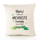 Housse de Coussin Premium Merci Archiviste Inoubliable Femme - Coton Canvas Fairtrade Beige Idée Cadeau Décoration Canapé