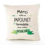 Housse de Coussin Premium Merci Papounet Inoubliable - Coton Canvas Fairtrade Beige Idée Cadeau Décoration Canapé