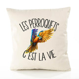 Housse de Coussin Premium Perroquet - Coton Canvas Fairtrade Beige Idée Cadeau Décoration Canapé